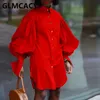 Femmes Plus Size Oversize Button Design Solid Color Mini Shirt Dress 210702