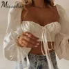 Missakso Sexy Backless Crop Top Tassel Lace Up Streetwear Lantern Sleeve Fashion Spring Autumn White Women Skinny Shirt 210625