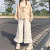 Japonês kawaii menina macia mulheres calças doce babados base selvagem cintura solta calças soltas elásticas estudante casual calça 211124