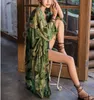 Teelynn Green Floral Print Chiffon Kimonoの女性のブラウスシャツ長袖夏のローブ・ボハビーチ・ビーチ・ウェアビキニカバーvestidos 210719