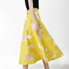 [Eam] Vår sommar mode gul patchwork blomma broderi dragkedja enkla all-match tunna kvinna kjol s618 210619