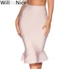 WillBeNice arrivée Nude sirène queue de poisson taille haute genou longueur pansement crayon jupes 210306