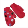 Cinq doigts gants mitaines chapeaux, écharpes mode accessoires cadeau de Noël Pom mitaines chaud hiver femmes fourrure tricoté mélangé plus chaud rouge