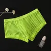 Unterhosen 2021 Sexy Streifen Männer Mesh Transparent Boxer Niedrige Taille Ultradünne Eis Seide Atmungsaktive Männer Herren Unterwäsche Boxer