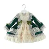 Dziewczynka Z Długim Rękawem Hiszpański Vintage Księżniczka Balowa Suknia Toddler Lolita Dress na Boże Narodzenie Party Green Vestidos 210615