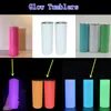 Glow in the Dark Tumblers nya färger sublimering blanker 20 oz rak mager tumlare med halmlock rostfritt stål dubbel muromat isolerad vakuum smal vattenflaska