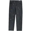Estrella bordado jeans negros marca de moda para hombres tubo recto suelto hiphop frito pantalones de calle sobre tamaño pierna ancha 210716