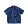 Men's Casual Shirts Kapital new Hirata Hehong blue dyed denim cotton print stitching short sleeve shirt