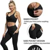 Leggings de cintura médio de Athvotar com as mulheres elásticas de bolso Tipo de lazer push up Gym elevador de quadril calças de fitness 210910