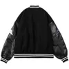 Hip Hop Baseball Jacket Coat Men Letter B Embroidery Leather Sleeve Varsity Bomber Biker Punk Vintage Fashion College 211126