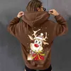 Inverno Natale Alce Buongiorno Stampa Felpe con cappuccio da donna Cartone animato Divertente Vacanza Felpa con cappuccio in pile femminile Cartone animato Kawaii Top Y1118