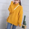 Mulheres Turtleneck Suaves Alta Qualidade Outono Inverno Pull Jumpers Europeu Twist Lanterna Sleeve Sweater Oversized C-281 210922