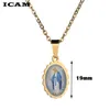 Pendanthalsband ICAM Katolska Rhinestone Oval Prayer Virgin Mary Necklace Classic Our Lady of Guadalupe Medal Coin Amulet2858803