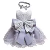 Baby Dress Lace Christening Gown Baptism Clothes Headband Newborn Kids Birthday Princess Infant Party Costume E8348 G1129