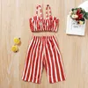 Summer Baby Infant Rompers Clothes Strap Bow Tops Long Pants striped Girls Costume 12M-5T 210629