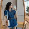 JumpsuitsRompers Zomer Koreaans Chic Hoge Taille Gekleed Korte Mouw Denim RompersPlaitSuits Mode Jeans Wide Been Shorts 210610