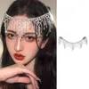 Wedding Bridal Metal Alloy Głowy Łańcuch Glitter Rhinestone Geometryczne Tassel Forehead Heehead Party Biżuteria Headpiece