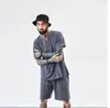 Men's T-Shirts Big Size Men T Shirt Set M-8XL 9XL Linen Long Sleeve Large Shirts Casual V-neck Loose Two-piece Suit Sets