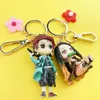 Anahtarlık anime iblis anahtarlık sevimli brinco bıçağı hayalet pvc anahtar zinciri Kamado tanjirou cosplay pompom yaiba Keyring