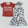 Fashion Kids Designer Clothes Girl Set Boutique Baby Girls Clothing Set With Bow Cute Toddler Outfit Short Sleeve Bell Bottom Pan4708633