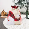 Jul godisväska Lovely Reindeer Handväska Linen Plaid Santa Sack Edge Drawstring Bags Festival Party Decoration