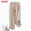 Tangada Moda Kobiety Wysokiej Jakości Khaki Garnitur Spodnie Spodnie Boczne Kieszenie Przyciski Office Lady Pantalon 4C31 210925