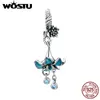 Wostu 2021 Daisy Flower Charms 925 Sterling Silver Cactus Espaçador Espaçador Colorido Pingente DIY Pulseira Colar de Jóias Fazendo Q0531