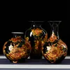 Nouveau Style Chinois Vase Jingdezhen Noir Porcelaine Cristal Glaçure Fleur Vase Décor À La Main Brillant Famille Rose Vases 210310