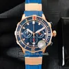 Alta calidad New Diver Swiss Quartz Chronograph Reloj para hombre 1503-170LE-3/93-HAMMER Dial azul Correa de caucho Caballeros Relojes deportivos Cierre plegable