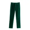 Kadın İki Parça Pantolon 2022 Yeşil Blazer Kadın Moda Kadife Takım Elbise Vintage Set Kadın 2 Parça Klasik Ofis Yüksek Bel Zarif Pant Suits