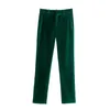 Pantaloni a due pezzi da donna 2022 Blazer verde Abito da donna in velluto alla moda Set vintage Donna 2 pezzi Abiti classici da ufficio a vita alta Pantaloni eleganti