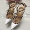 New Nude Women Pumps Shoes Ladies Sexy Rivets High Heels Shoes Fashion Buckle Studded Stiletto Sandals 35-42 with Box