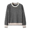 Kadınlar Geometrik Haki Örme Kazak Rahat Houndstooth Lady Kazak Kadın Sonbahar Kış Retro Jumper C-272 210922