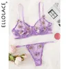 Ellolace Butterfly Mulheres Underwear Sexy Applique Underwear Set Transparente Sensual Lingerie Mulheres Eróticos Lingerie Sutiã Set S0825