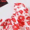 Tangada летние женщины красные цветы печать MIDI платье слойки с короткими рукавами женские сарафрансы 6H70 210609