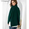 highneck oversize green Sweater Pullover Women Autumn winter Casual long Sleeve cashmere bigsize Chic Jumpers top 210914