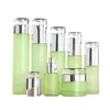 Empty Green Glass Lotion Toner Bottle Acrylic Silver Cover 120ml 100ml 80ml 60ml 40ml 30ml 20ml Cosmetic Spary Perfume Refillable Vials 30G 50G Cream Jars