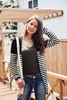 Women's sweater cashmere cardigan mid-length knitted jacket V-neck loose striped thin ladies trench coat189o
