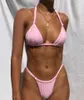 Mulheres swimsuits sólidos biquíni set sexy sutiãs e calcinha roupa de banho de duas peças para nadar férias praia bandagem biquini 210712