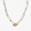 Correntes 18k banhado a ouro de papel simples pino de papel link ot colar lock gargantilha para mulheres jóias de aço inoxidável