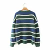 Aelegantmis Striped Knitted Sweater Women Vintage Soft Casual O Neck Wram Pullovers Cozy Elegant Loose Jumper Korean Chic Female 210607