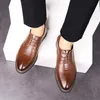 Flat Classic Men Dress Shoes Genuine Leather Wingtip Carved Italian Formal Oxford Footwear Plus Size 38-48 For Winter
