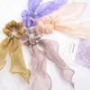 Kvinnor Solid Color Bow Scrunchies Ponytail Pannband för kvinnor Hårtillbehör Bowknot Elastic Hair Rope Hairbands Glitter Yarn