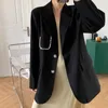 Abiti da donna Blazer Donne coreane Verde menta Primavera Autunno 2021 Moda Perla Allentato Grandi tasche Giacca da donna Colletto dentellato Lungo Sl