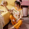 Pijamas Dames 2021 Nieuwe Lente Zomer Katoen Lange Pant Nachtkleding Pakken Girl Fashion Casual Bovenkleding Kleding