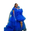 2021 Royal Blue Full Ruffles Plus Size Ciąży Panie Maternity Sleepwear Sukienka One Ramię Nocne Koszula dla Photoshoot Lingerie Bathrobe Nightwear Pokaż