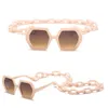 New Clean And Simple Fashion Women Sunglasses With Glasses Chain Special Octagon Design Full Plastic Frame