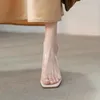 Tofflor Fashion Clear Transparent Pvc Women Square Toe Casual Summer Slides Shoes 5cm Round Heels Lady Prom Sandalias Femme