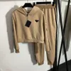 Women's Two Piece Pants Metal Triangle Standard Hooded Sports Suit Pullover Cotton Jacket Long-sleeved jacket Elastic Waist C269e