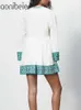 Ethnic Style Embroidery Drop Shoulder Long Sleeve Women A-Line Dress Spring Summer Chic Textured Deep V Mini 210604